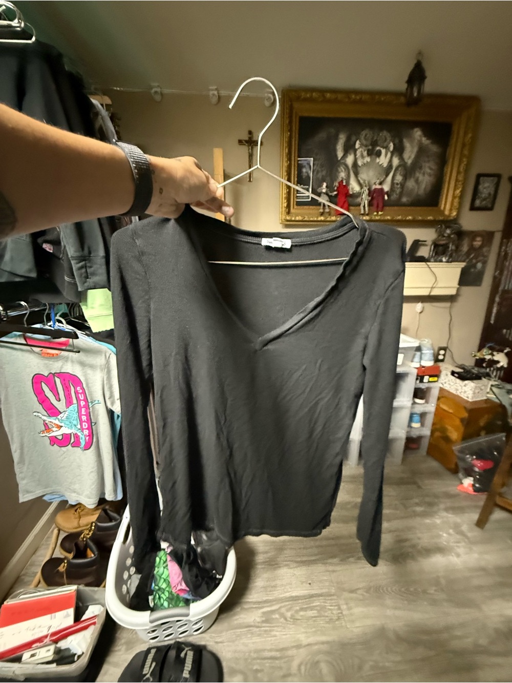 Splendid Black Long-Sleeve V-Neck Ribbed Top